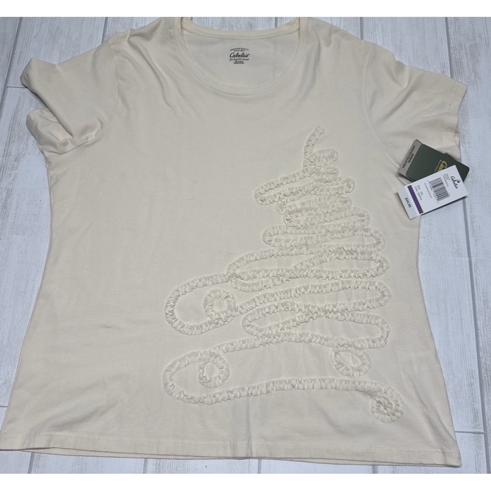 NWT Cabela's Womens 2X Short Sleeve T shirt tee shirt Beige Stretch Cotton